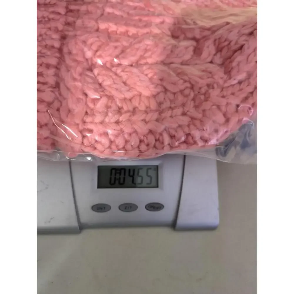 Chunky Knit Beanie Sherpa Lined Pom Cable Knit Fold-Up Cuff Winter Ski Cozy Pink